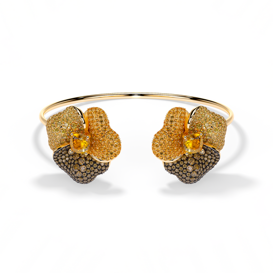 Bloom Large Yellow Gold  bangle In Brown & Orange
