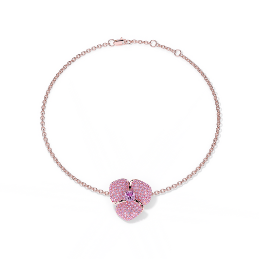 Bloom Small Flower Amethyst & Amethyst Cushion Center In Pink Gold bracelet