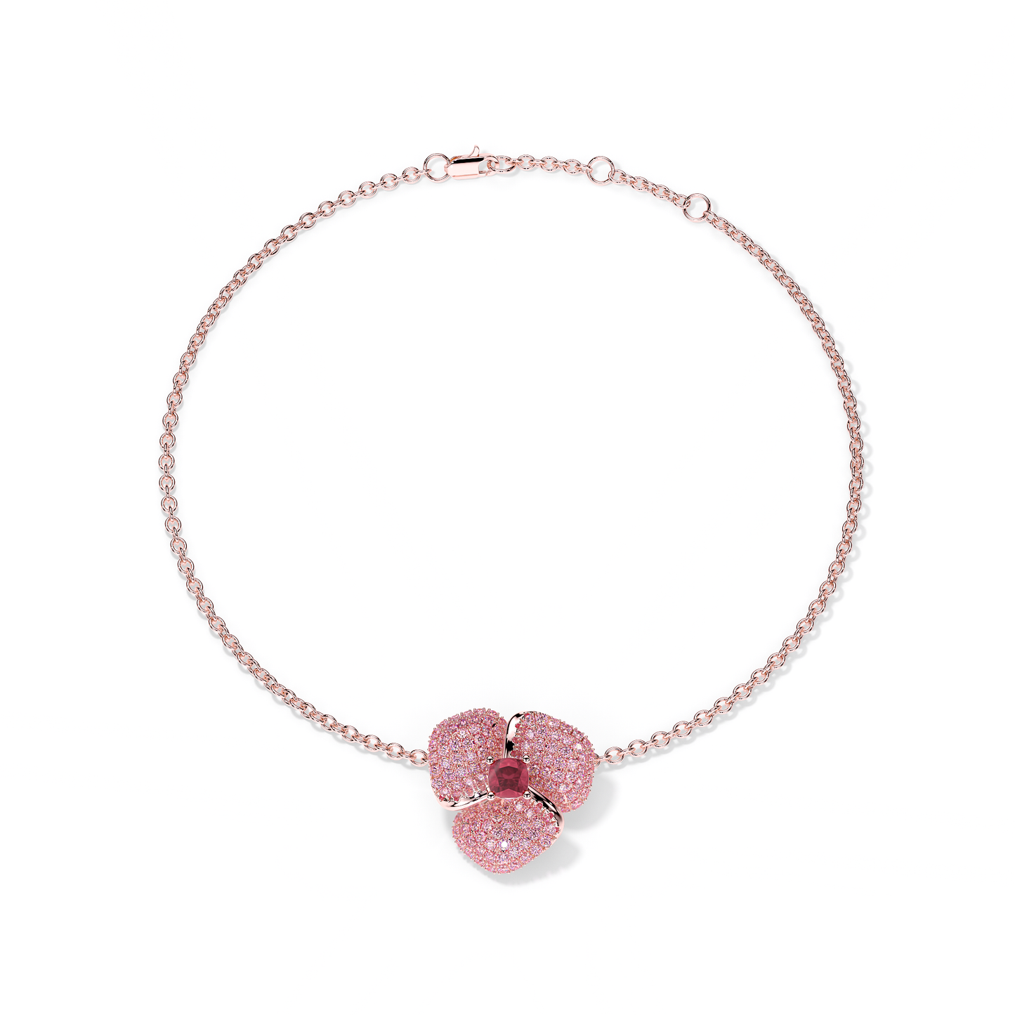 Bloom Small Flower Ligth Pink Sapphires And Rubelite Cushion Center In Pink Gold bracelet