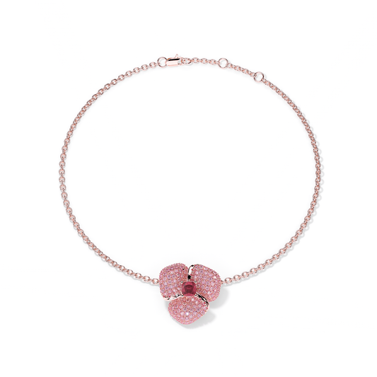 Bloom Small Flower Ligth Pink Sapphires And Rubelite Cushion Center In Pink Gold bracelet