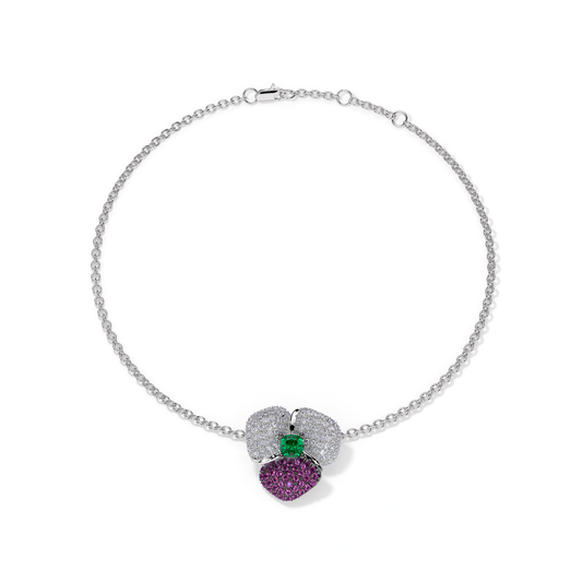 BLOOM Small WHITE GOLD bracelet in DARK PINK, WHITE And Green