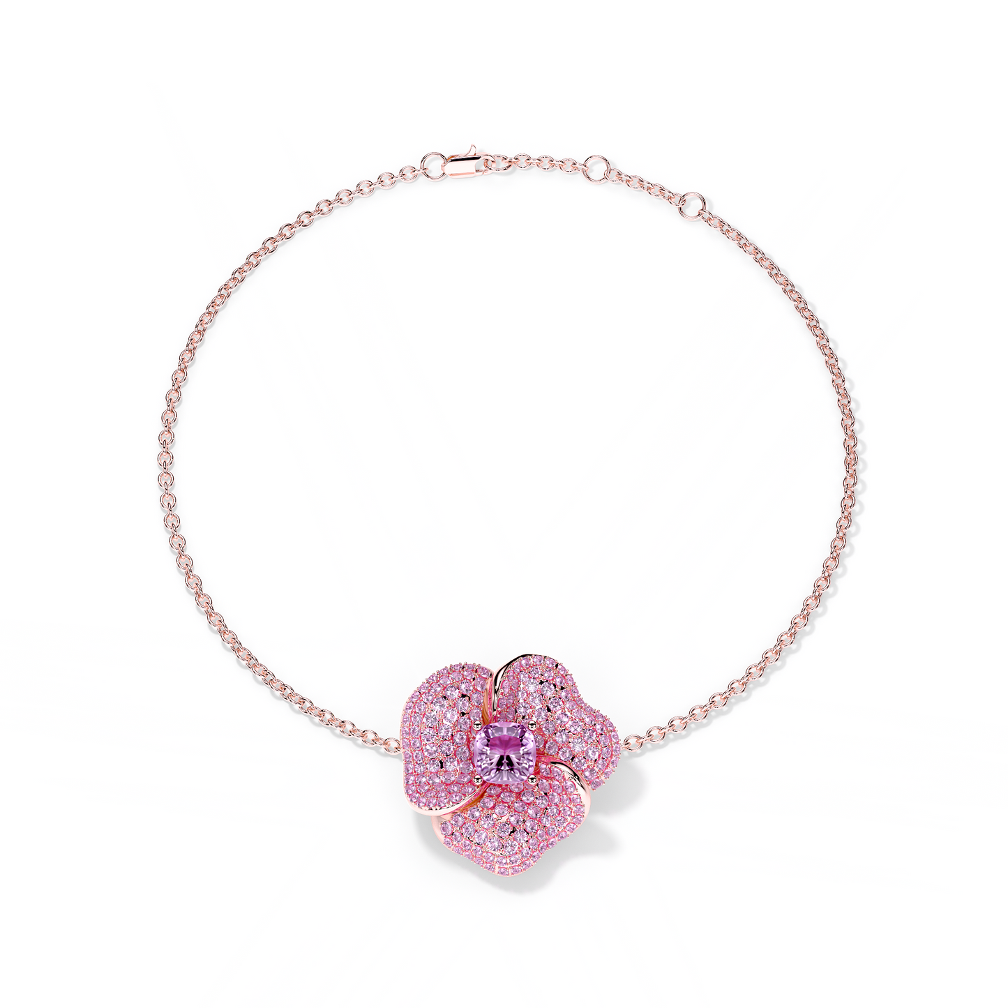 Bloom Medium Flower Amethyst & Amethyst Cushion Center In Pink Gold bracelet