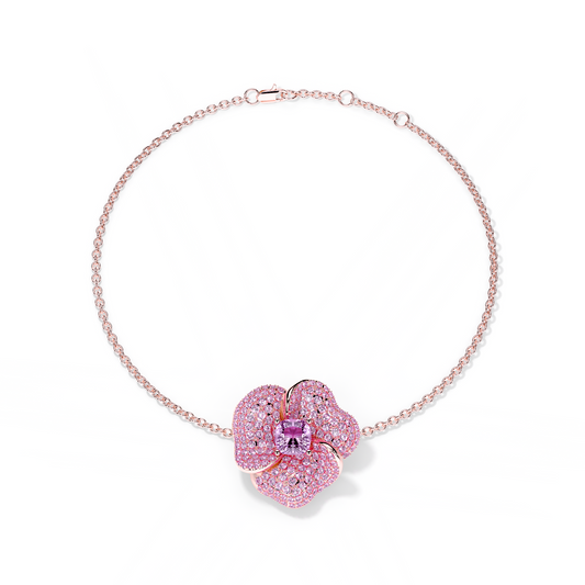 Bloom Medium Flower Amethyst & Amethyst Cushion Center In Pink Gold bracelet