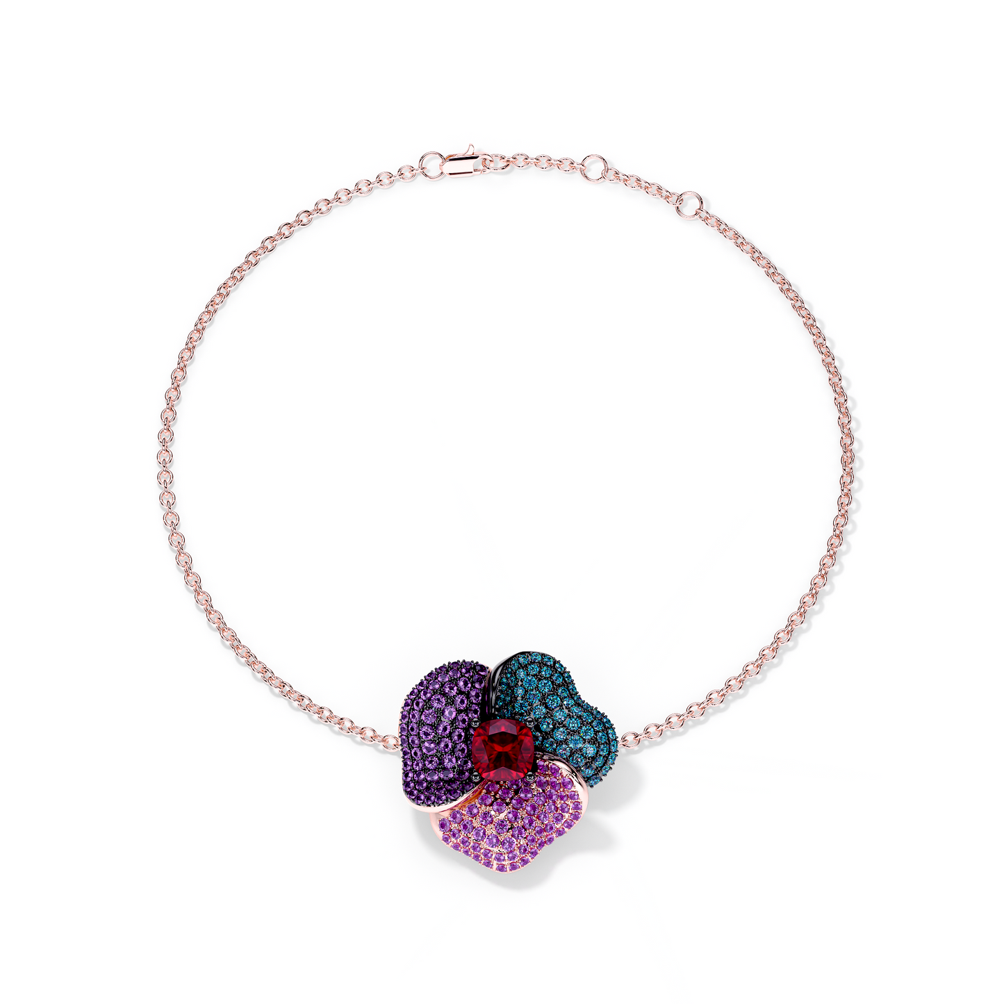 Bloom Medium Pink Gold bracelet in Blue, Purple and Red