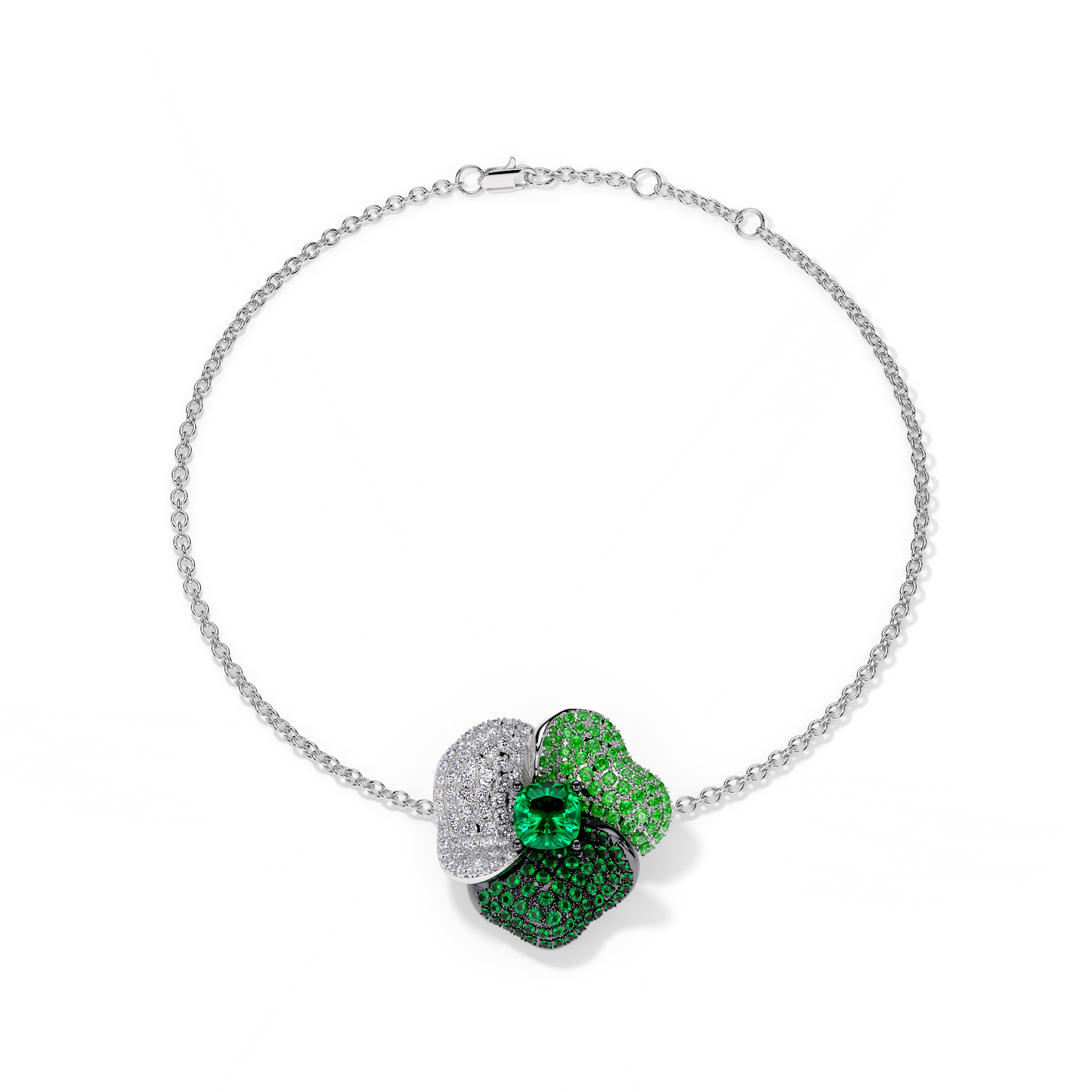 Bloom Medium White Gold bracelet In Dark Green &Light Green