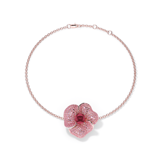 Bloom Medium Flower Ligth Pink Sapphires And Rubelite Cushion Center In Pink Gold bracelet