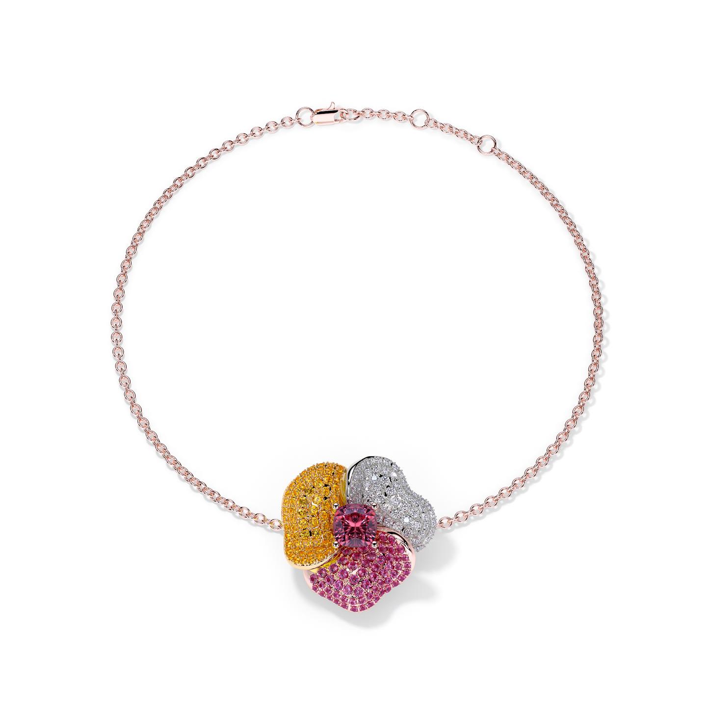 Bloom Medium Pink Gold bracelet in Dark Pink , Orange Sapphire and White