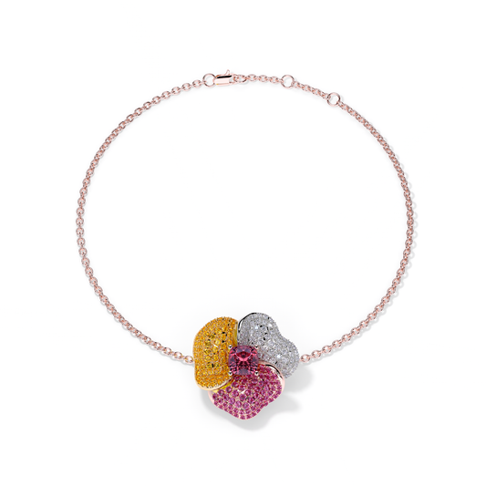 Bloom Medium Pink Gold bracelet in Dark Pink , Orange Sapphire and White