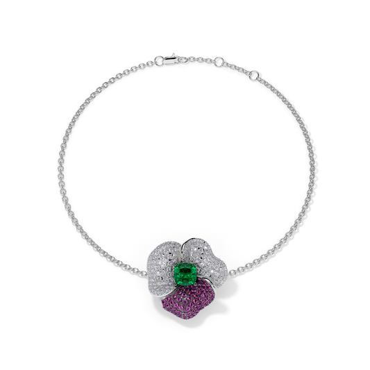 BLOOM Medium WHITE GOLD bracelet in DARK PINK, WHITE And Green