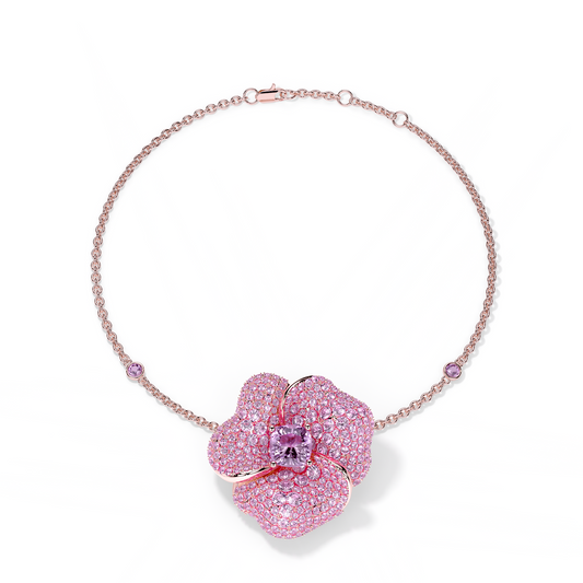 Bloom Large Flower Amethyst & Amethyst Cushion Center In Pink Gold bracelet