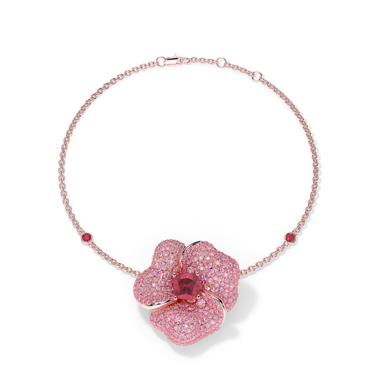 Bloom Large Flower Ligth Pink Sapphires And Rubelite Cushion Center In Pink Gold bracelet