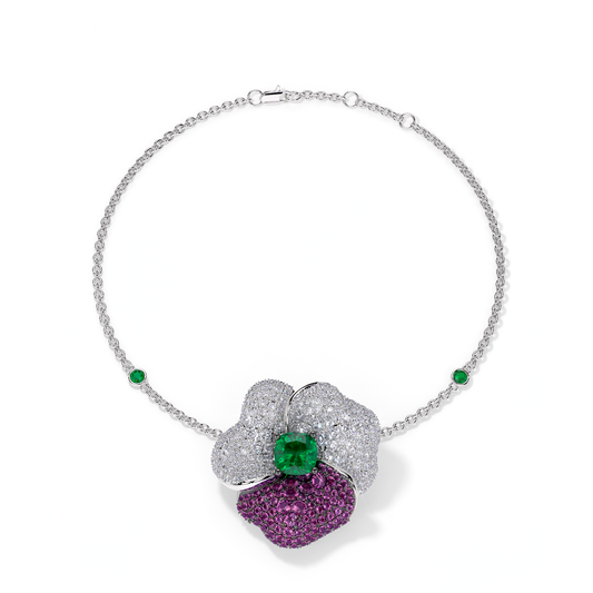 BLOOM Large WHITE GOLD bracelet in DARK PINK, WHITE And Green