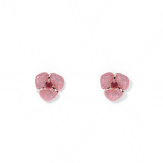 Bloom Small Flower Ligth Pink Sapphires And Rubelite Cushion Center In Pink Gold earrings