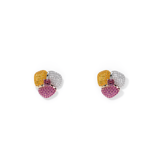 Bloom Small Pink Gold earrings in Dark Pink, Orange & White