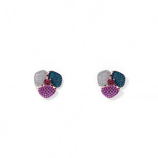 Bloom Small Pink Gold earrings in purple, Blue and White