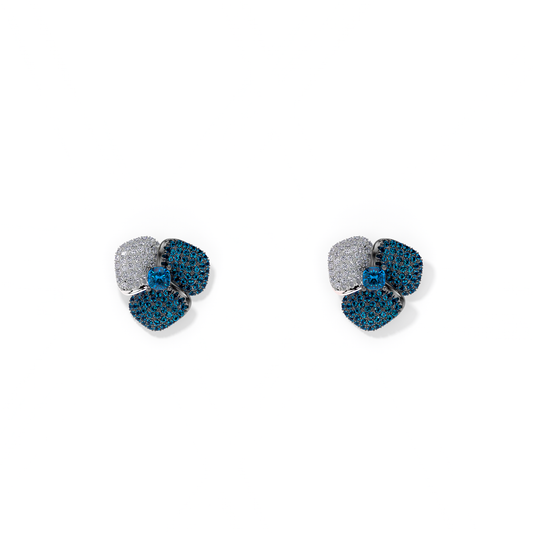 Bloom Small White Gold earrings in Blue and White