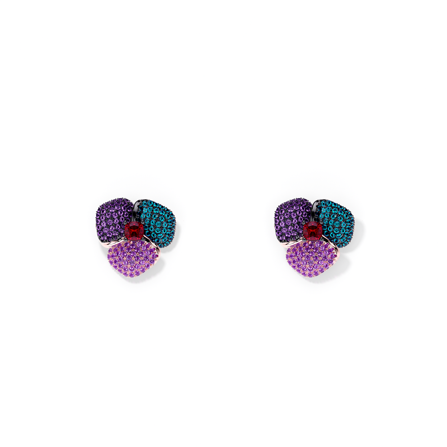 Bloom Small Pink Gold earrings in Blue, Purple and Red
