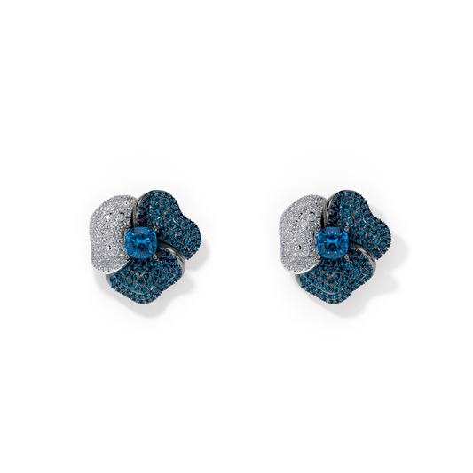 Bloom Medium White Gold earrings in Blue and White