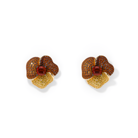 Bloom Medium Yellow Gold earrings In Yellow, Orange  And Red
