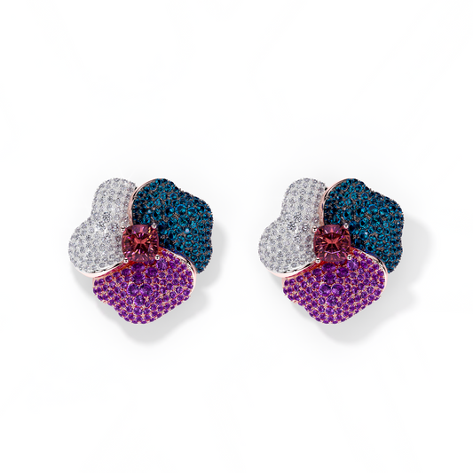 Bloom Large  Pink Gold earrings in purple, Blue and White