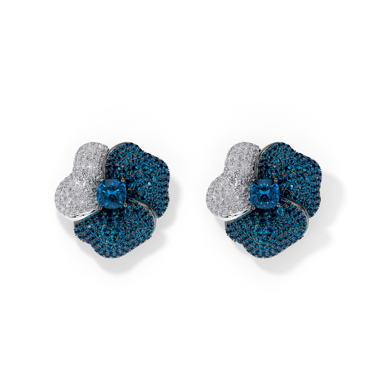 Bloom Large White Gold earrings in Blue and White