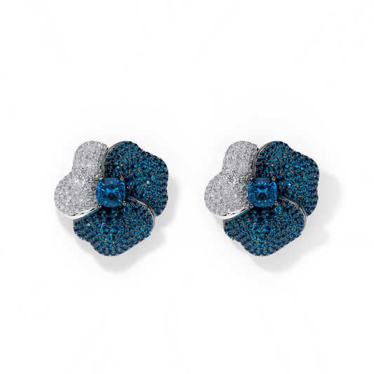 Bloom Large White Gold earrings in Blue and White