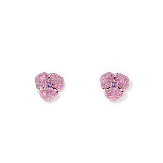 Bloom Small Flower Amethyst & Amethyst Cushion Center In Pink Gold earrings