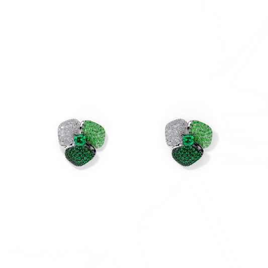 Bloom Small White Gold earrings In Dark Green &Light Green
