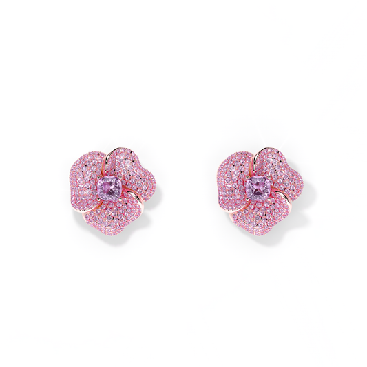 Bloom Medium Flower Amethyst & Amethyst Cushion Center In Pink Gold earrings