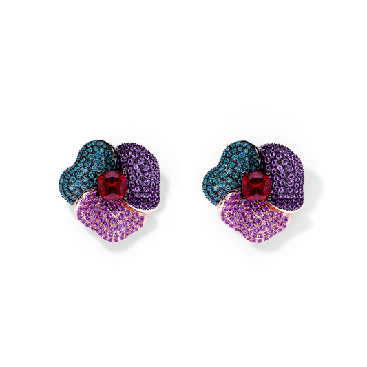 Bloom Medium Pink Gold earrings in Blue, Purple and Red