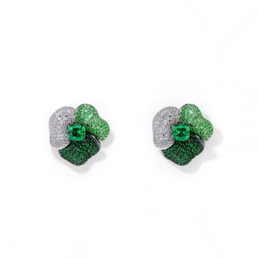 Bloom MediumWhite Gold earrings In Dark Green &Light Green