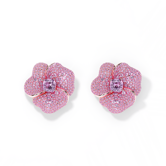 Bloom Large Flower Amethyst & Amethyst Cushion Center In Pink Gold earrings
