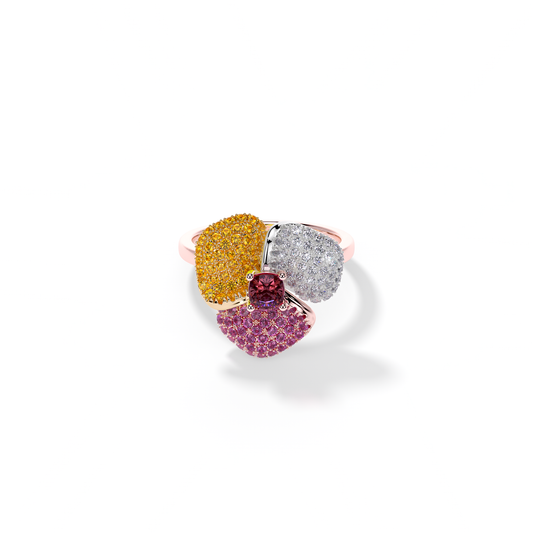 Bloom Small Pink Gold ring in Dark Pink , Orange Sapphire and White