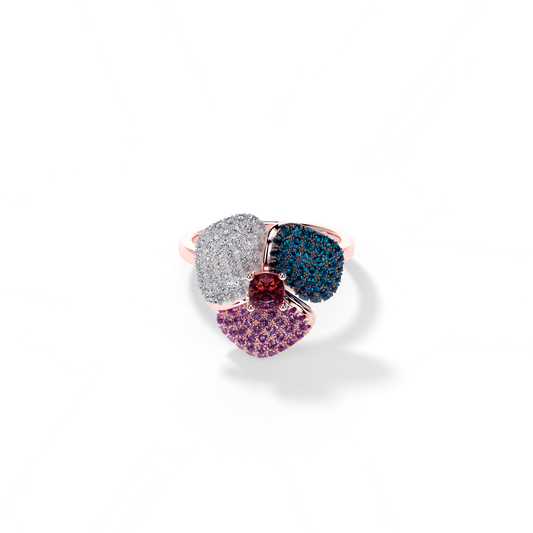 Bloom Small Pink Gold ring in purple, Blue and White