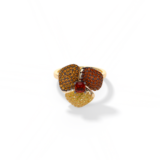 Bloom Small  Yellow Gold ring In Yellow, Orange  And Red