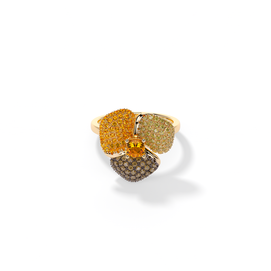 Bloom small Yellow Gold ring In Brown & Orange
