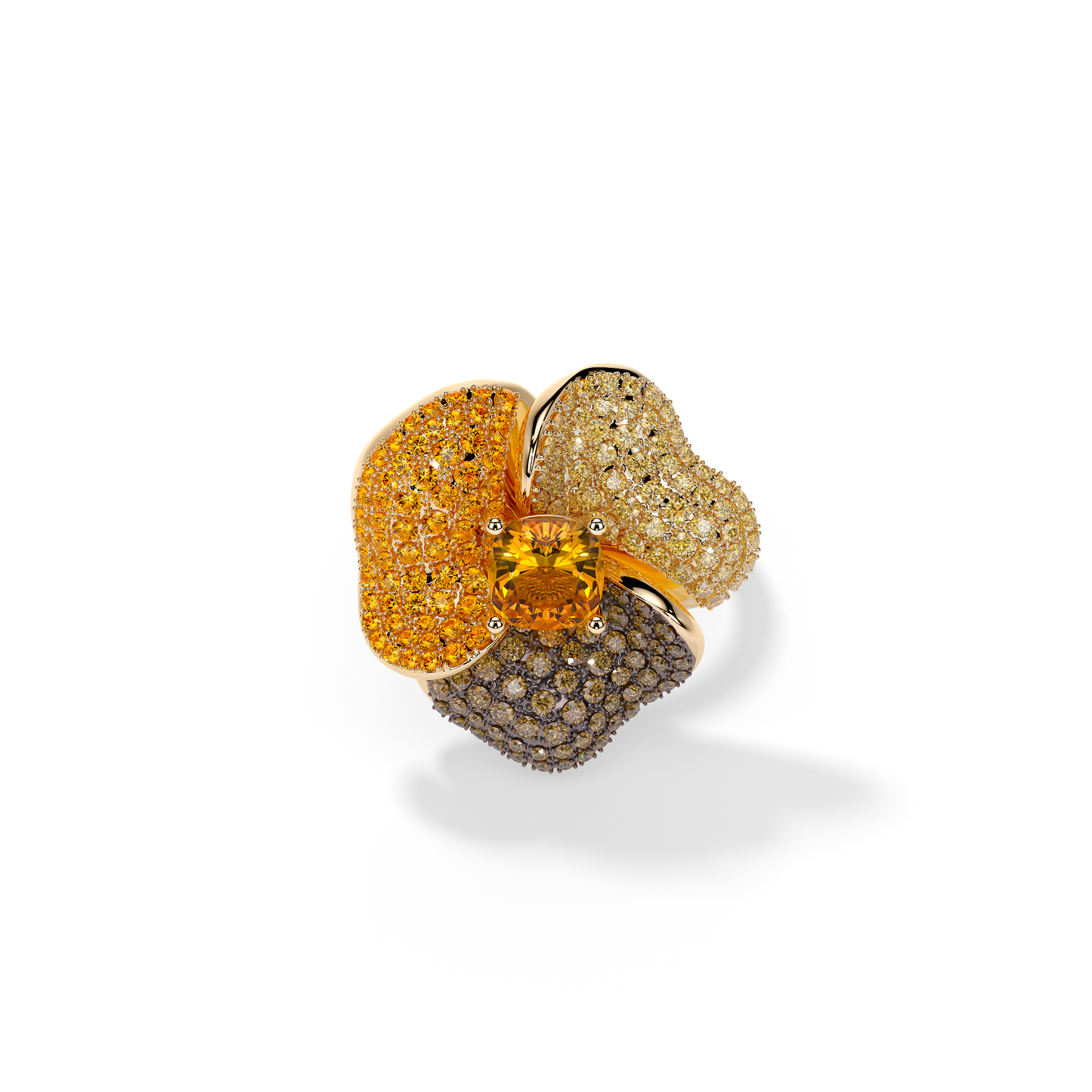 Bloom medium Yellow Gold ring In Brown & Orange
