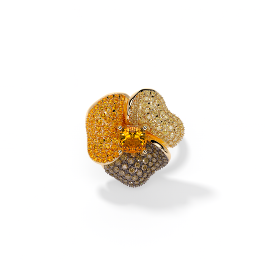 Bloom medium Yellow Gold ring In Brown & Orange