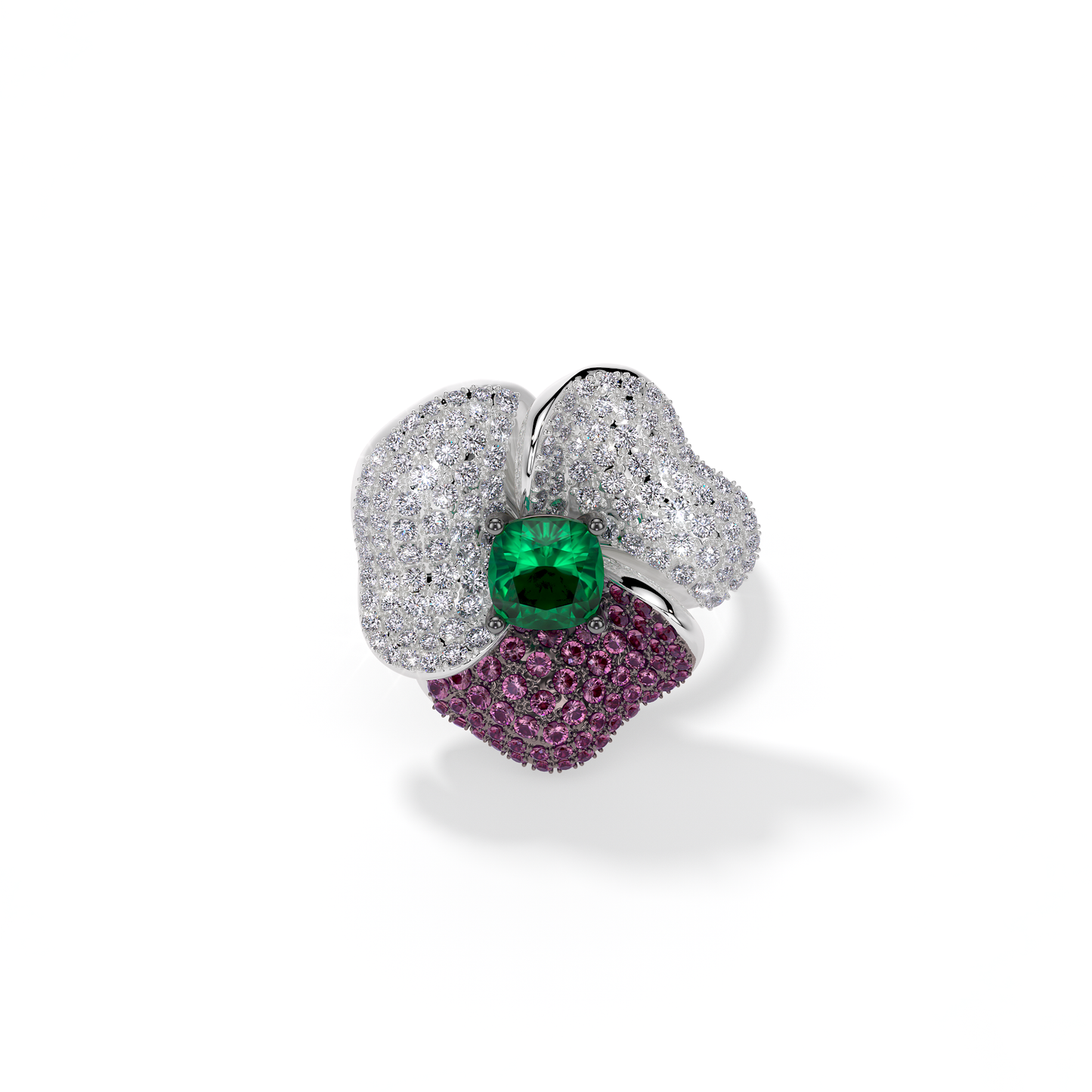 BLOOM MEDIUM WHITE GOLD ring  IN DARK PINK, WHITE And Green
