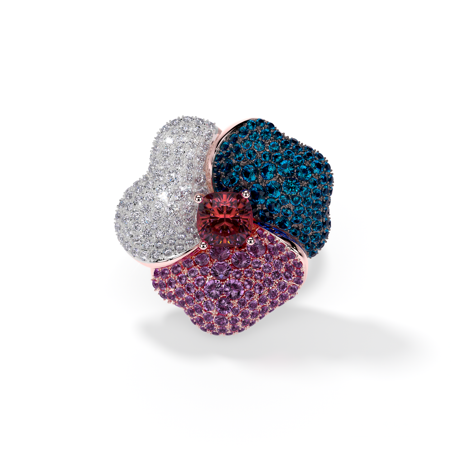 Bloom Large Pink Gold ring in purple, Blue and White