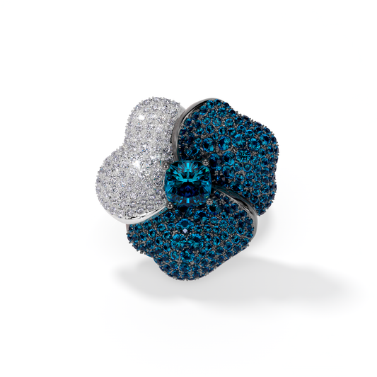 Bloom Large White Gold ring in Blue and White