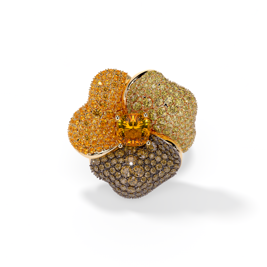 Bloom Large Yellow Gold ring In Brown & Orange