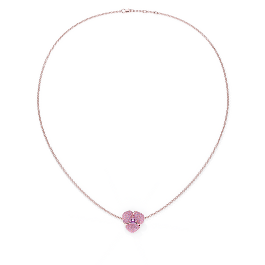 Bloom Small Flower Amethyst & Amethyst Cushion Center In Pink Gold necklace