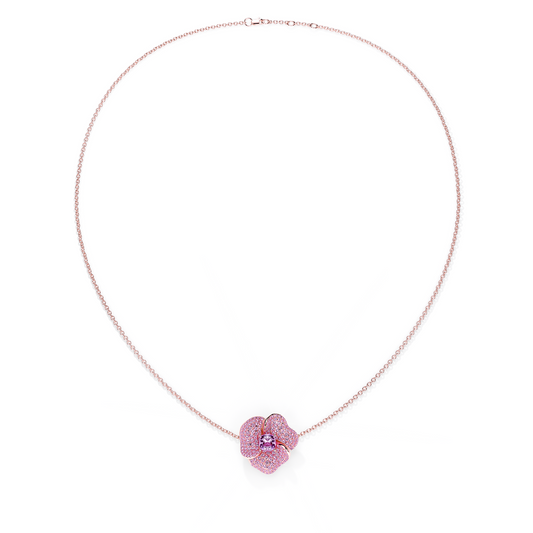 Bloom Medium Flower Amethyst & Amethyst Cushion Center In Pink Gold necklace