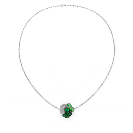 Bloom Medium White Gold necklace In Dark Green &Light Green