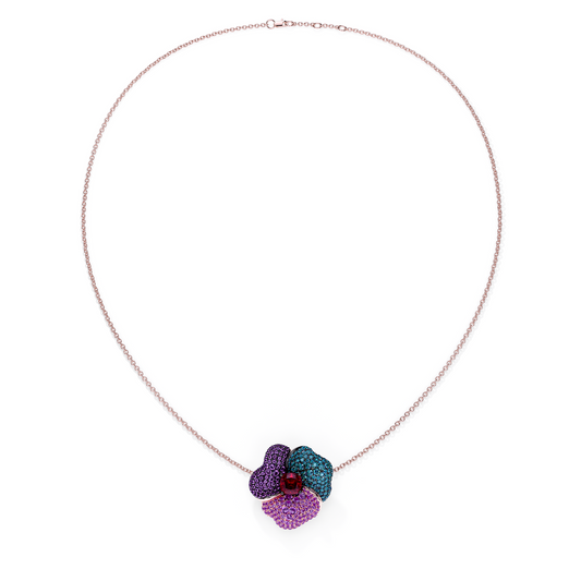 Bloom Large  Pink Gold necklace in Blue, Purple and Red