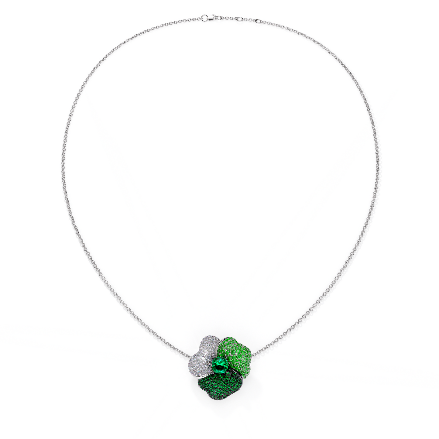 Bloom Large White Gold necklace In Dark Green &Light Green