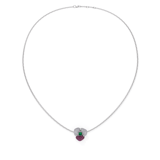 BLOOM Small  WHITE GOLD NECKLACE in DARK PINK, WHITE And Green