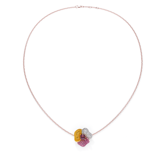 Bloom Medium Pink Gold necklace in Dark Pink , Orange Sapphire and White