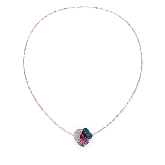 Bloom Medium Pink Gold necklace in purple, Blue and White